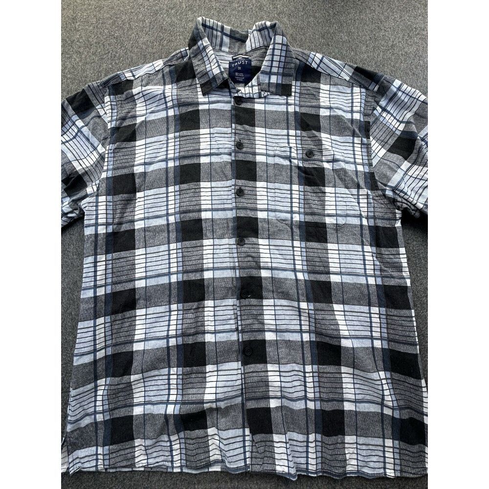 Trust Shirt Men's 3X Black White Blue Plaid Button Down Short Sleeve‎ Linen